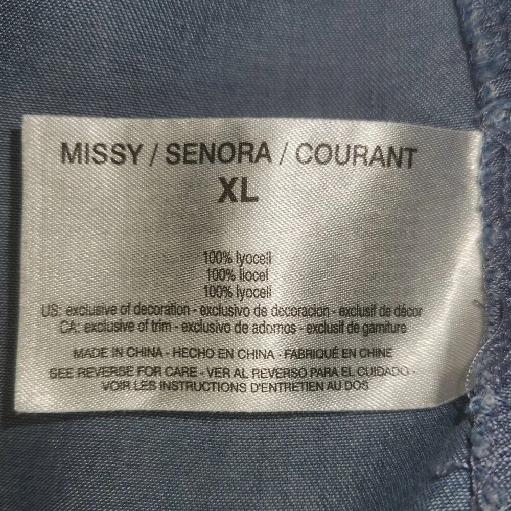 Vintage America Chambray Top Women's XL Blue Embroidered Peasant Boho Western - Picture 7 of 8